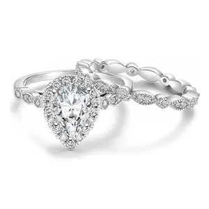1.25CT Vintage Pear Cut Bridal Ring Set – 925 Sterling Silver Luxury Wedding Band for Women (Marquise & Teardrop Design) fashion jewelry accessory