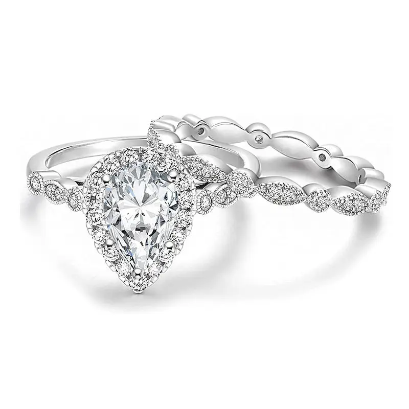1.25CT Vintage Pear Cut Bridal Ring Set – 925 Sterling Silver Luxury Wedding Band for Women (Marquise & Teardrop Design) fashion jewelry accessory