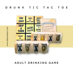 AJU Adult Shot Glass Tic Tac Toe Board Game 8 Full-sized Shot Glasses