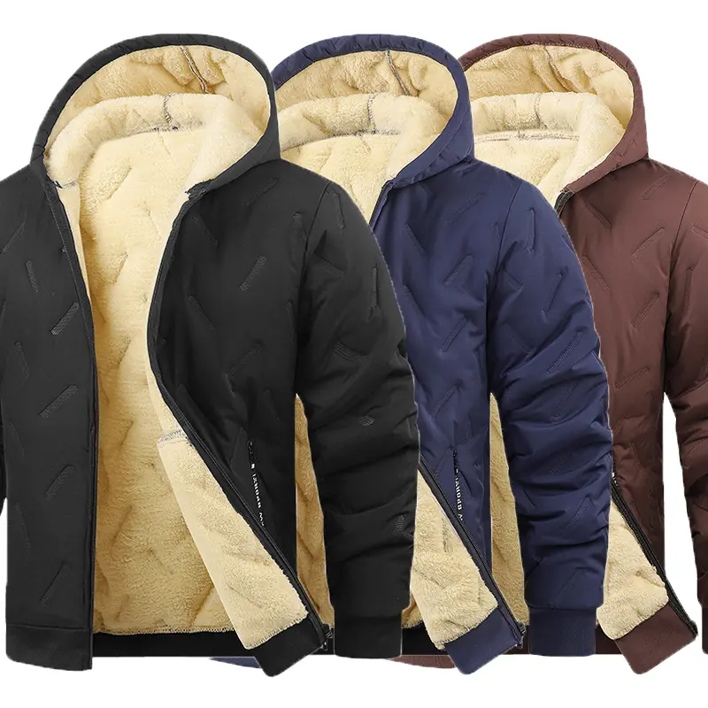 Men's Casual Hooded Thermal Lined Zippered Jacket - Menswear Coats, Long-Sleeve Polyester Top with Full-Zip, Zipper Pockets, Christmas-Ready