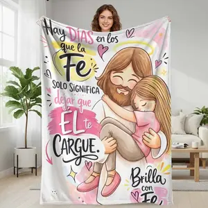Jesus Hugging Girl Flannel Blanket Religious Faith Inspiration Typography Print UltraSoft Lightweight Decorative Throw Perfect For Church Community Fellowship Prayer Meditation Corner Meaningful Spiritual Gift For Friends