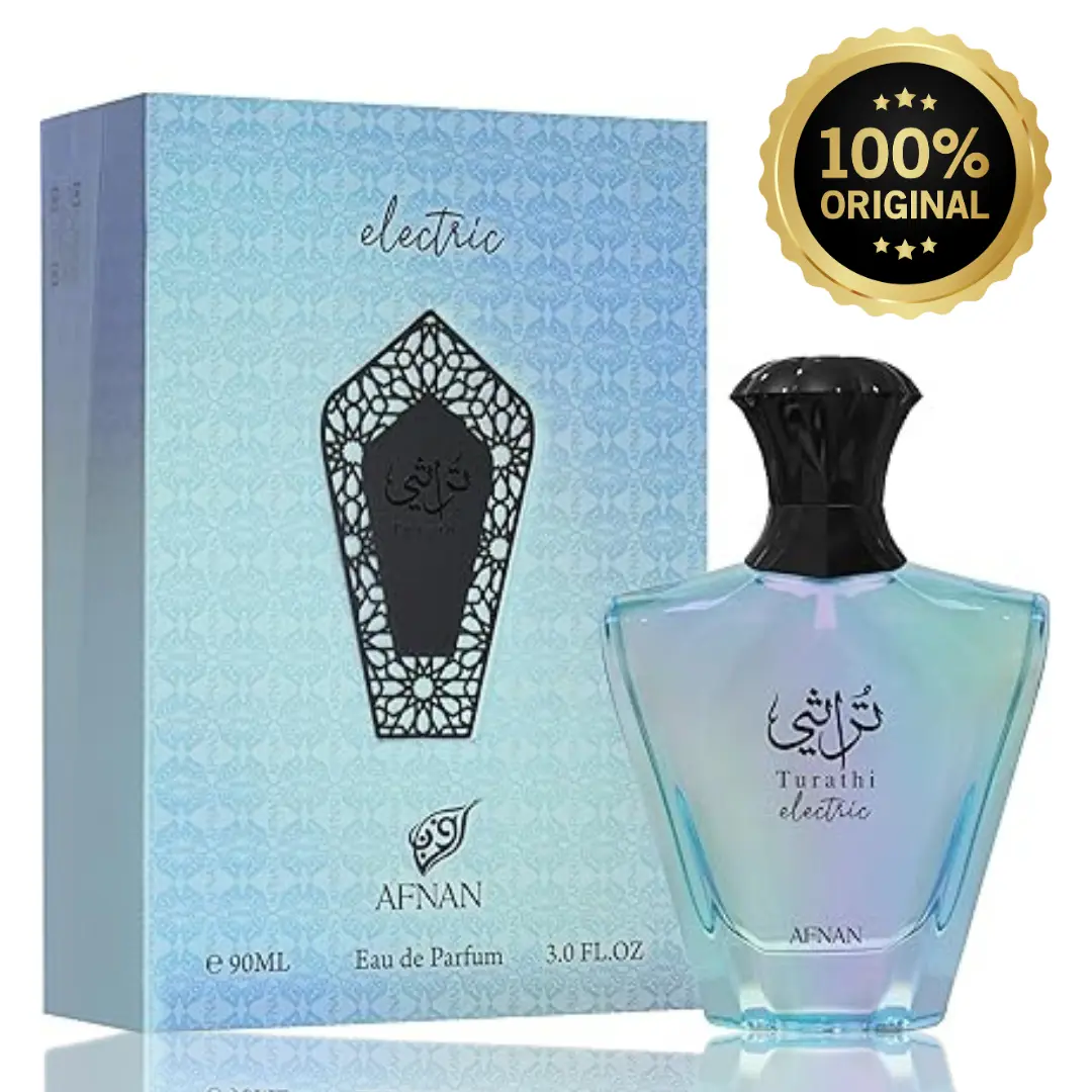 Afnan Turathi Electric Eau de Parfum Spray, Unisex Citrus Woody Musk Fragrance with Cedar, Vanilla & Amber Notes for Daily Wear, 90ml (3.0oz), Fragrances, Adults, Men/Women, Bottle, Edp, Fruity, Liquid, Aromatic Woody Fragrance