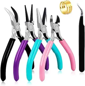 4pcs Jewelry Pliers Set – Needle Nose, Chain Nose, Round & Bent Pliers with Wire Cutter for DIY Beading, Bracelet & Craft Making