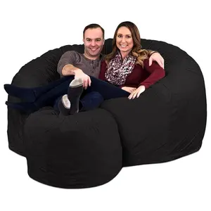 Ultimate Sack 6ft Bean Bag Chair and Footstool, Oversized Lounger, Grey Suede
