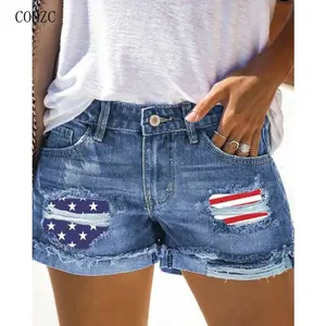 COOZCWomen'sSummerDenimShorts-AmericanStarFlagTasselPrintCasualFabricjeanshortsmicroshortssummerbottomsWomenswearBeachFitComfortableStyleIoutfits