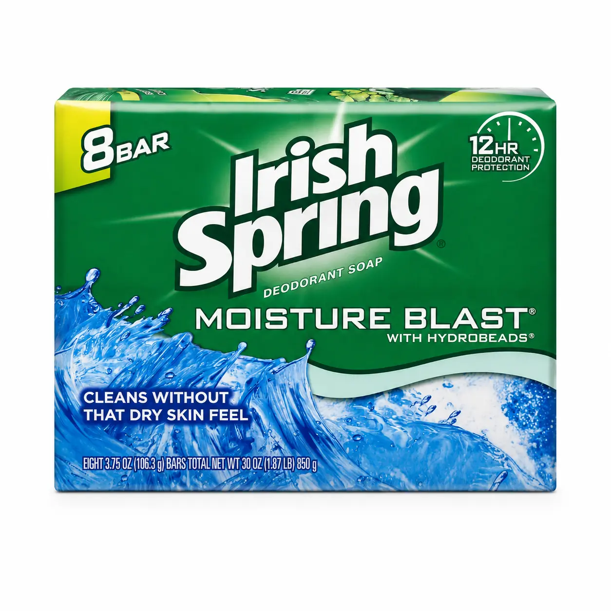 Irish Spring Deodorant Bar Soap Moisture Blast with HydroBeads 3.75Oz