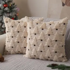 45x45cm Christmas Decoration Soft Plush Pillow Cover, Winter Holiday Decorative Sofa Cushion Case, Living Room Festive Accent