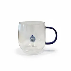 BeAVibe Evil Eye Glass Mug - Lightweight Design - 10 oz Capacity - 3D Eye Emblem - Drinkware