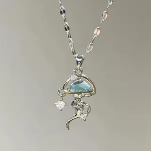 S925 Sterling Silver Blue Jellyfish Necklace