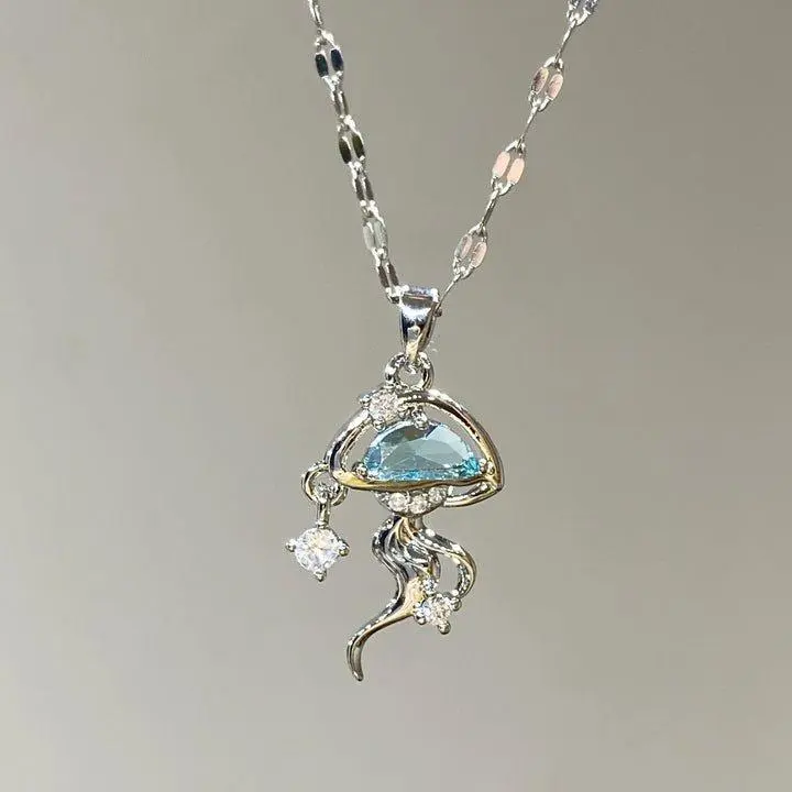 S925 Sterling Silver Blue Jellyfish Necklace
