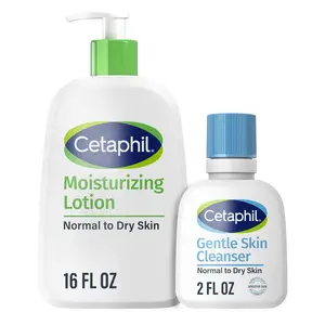 Cetaphil Hydrating Moisturizing Lotion for Normal to Dry, Sensitive Skin, 16 oz + Travel Size Gentle Skin Cleanser 2 oz