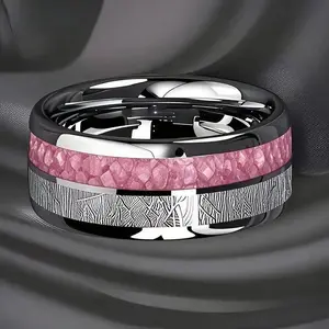 Women's Stainless Steel-Titanium Steel Elegant Fashion Ring, Blush Pink Rose & Meteor Inlay, Durable Stylish Band, Delicate Daily Jewelry, Ideal Fan Shop/Gaming Accessory Gift, Elegant Fashion Rings