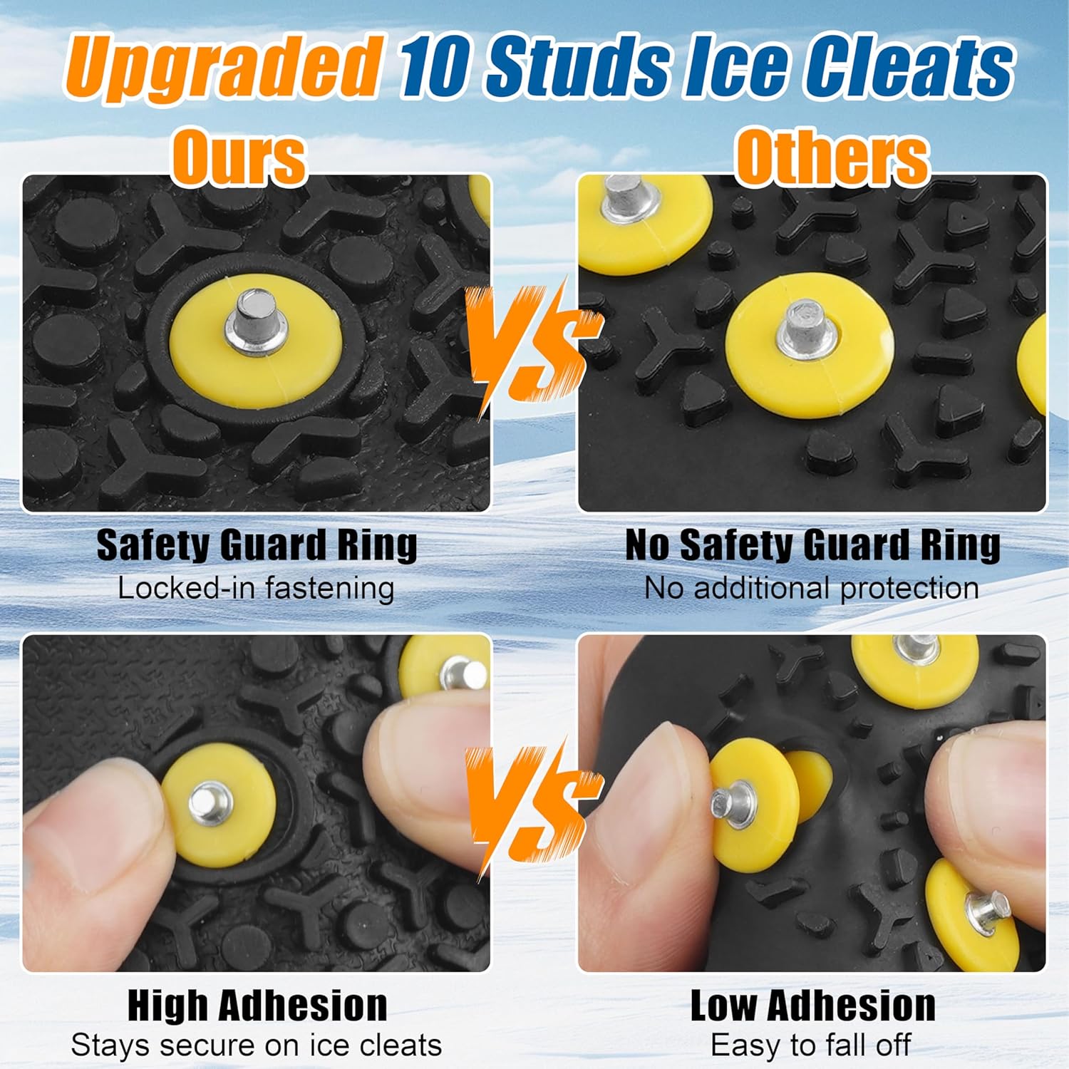 Tankye Ice Crampons Anti-Slip Shoe Covers - Lightweight 10-Tooth Spiked Sole Gadget with Chain Laces, for Winter Hiking, Snowy Terrain Ice Grip