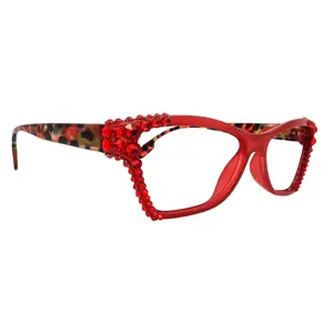 Avian Women’s Bling Reading Glasses  Cat Eye Red Frame with Light Siam Genuine European Crystals,  (Red) +1.00 to +5.00 by NY Fifth Avenue Lightweight