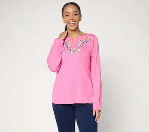 Quacker Factory Spring Fling Split Neck Top