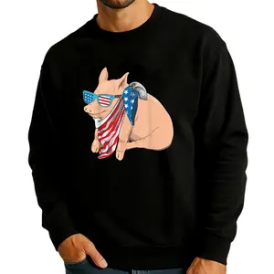 100% Cotton Long Sleeve Sweatshirt Featuring Patriotic Pig and Red, White, Blue Bandana