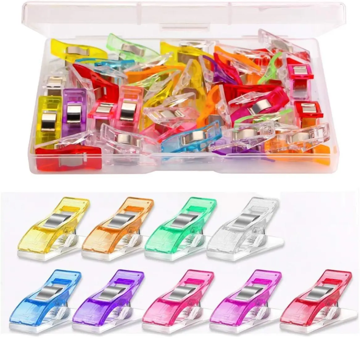 Premium Multipurpose Sewing Clips (27x10x13mm, 30 Pcs Assorted Colors) - Flat Bottom Tool with Measuring Marking Function, Premium Quilting Accessories, Sewing Accessories and Supplies for Crafters’ Fabric Projects