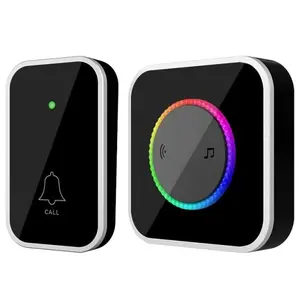 doorbell chimes, Wireless Doorbell, Easy installation, Waterproof, Adjustable Volume, 45 Chimes, Colorful LED, 1000Ft Range, M488-BS, Black IP44 (1 receiver 1 button)