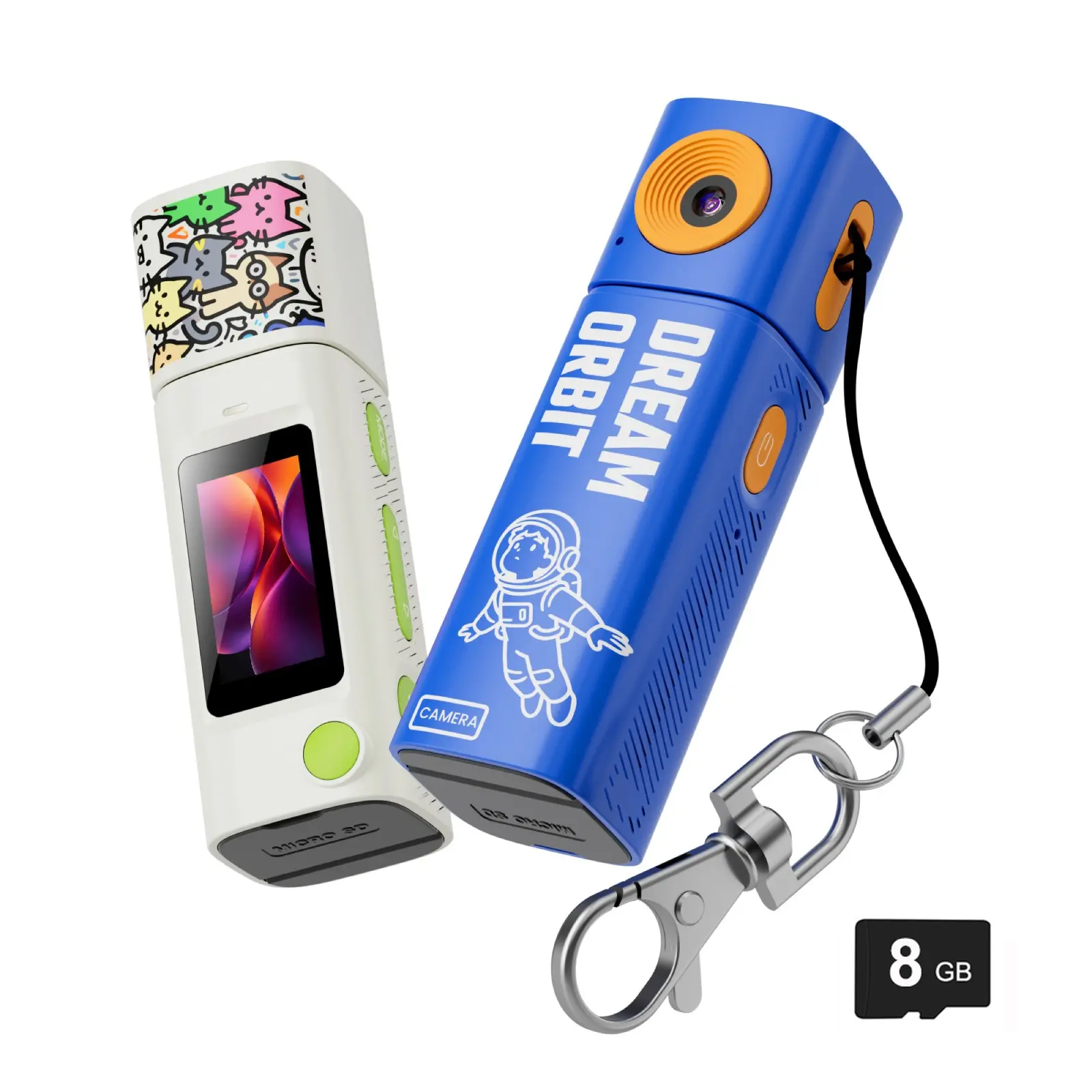 2k Mini Thumb Digital Camera, Keychain Pendant Handheld Portable Mini Camcorder Camera with 8GB Memory Card, Rechargeable Pocket Camera for Kids, Outdoor Sports Video Recorder