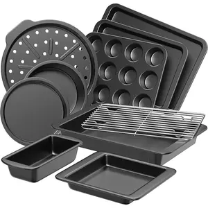 Sets, Baking Pans Set, Nonstick Oven Pan for with Wider Grips, 10 Pieces Including Rack, Cookie Sheet, Cake Pans, Loaf Pan, Muffin Pan, Pizza Pan - Grey