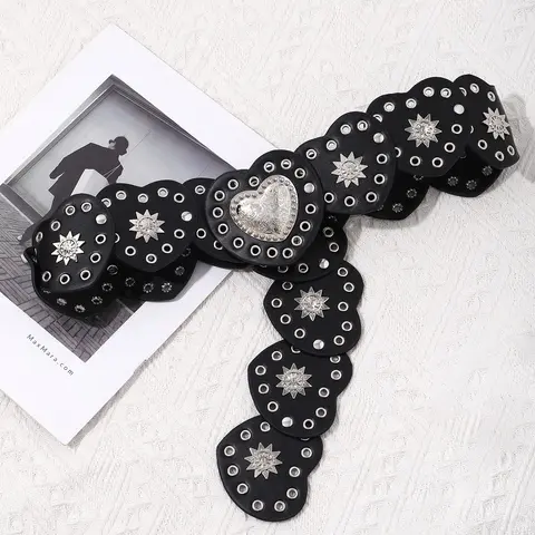 Women's Punk Style Heart Design Western PU Leather Cowboy Waist Belt, Western Cowboy Belt for Party, Daily Clothing Decor, Trendy All-match & Exquisite Fashion Belt for Birthday Gift, Mother's Day Gift, PU Leather Belts
