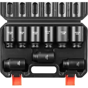 VEVOR Impact Socket Set 3/8 Drive, 90 PCS, CR - MO, SAE 1/4 - 3/4 Metric 6 - 19mm, with Shallow Deep Sockets, Swivel E - Torx Bit socket Sockets, Extension Bars, Adapters, Universal JointVEVOR Super Brand Day
