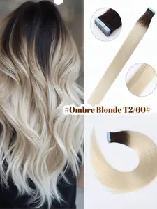 #2T60 20pcs 50g Tape in Ombre Hair Extensions Human Hair Pieces For Woman 14-26inches Hair Extension Real Hair Extensions