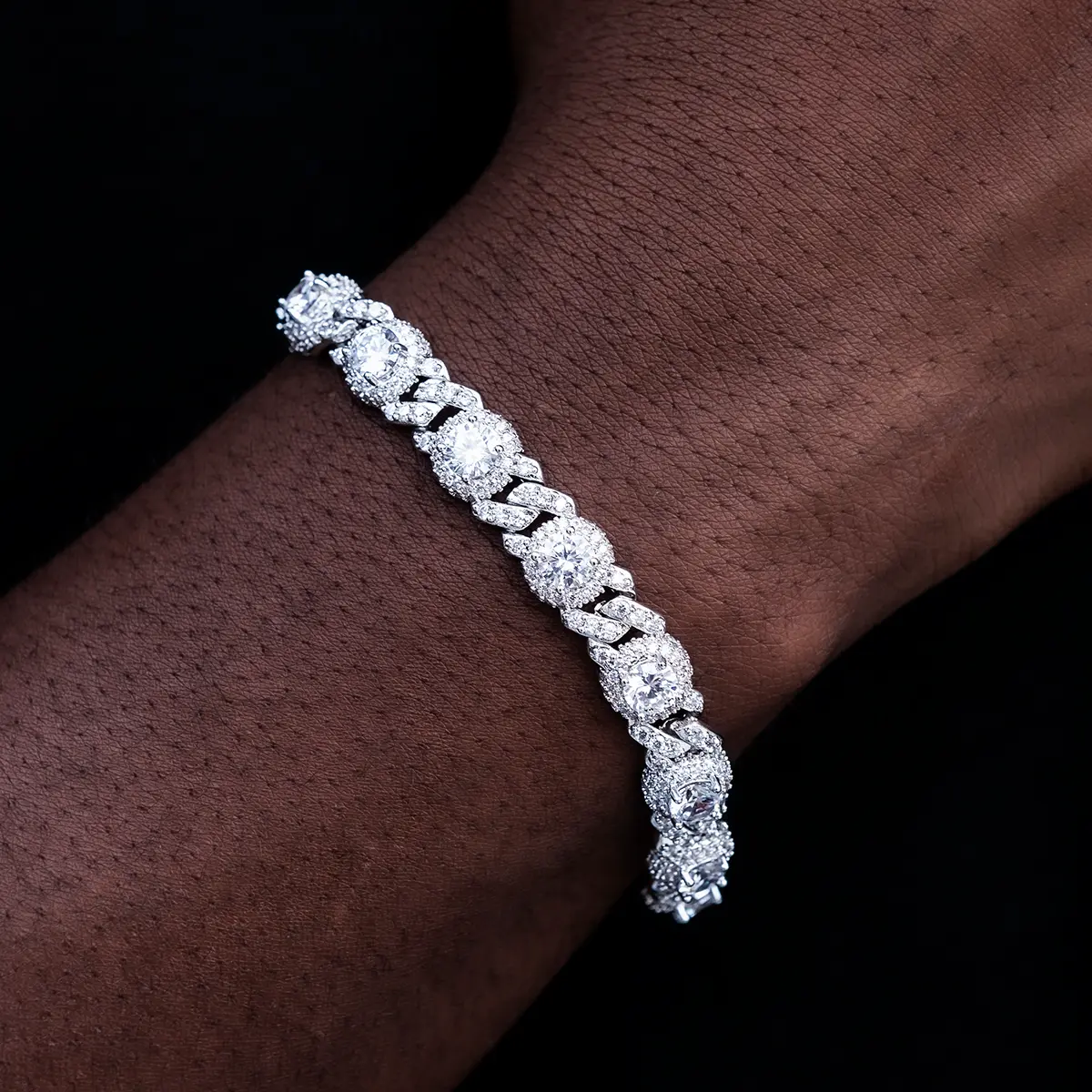 GLD Iced Diamond Station Cuban Bracelet 10mm | White Gold Plated with Hand-Set CZ Stones Luxe Ice Bold Shine Statement Piece Lifetime Guarantee - Perfect Gift #tiktokshopsummersale