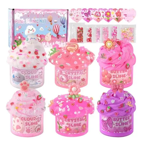 6 Pack Pink Cloud Slime Kit – Fluffy Slime Toys for Kids 4-12, Party Favors, Cute Birthday & Easter Gift for Girls & Boys
