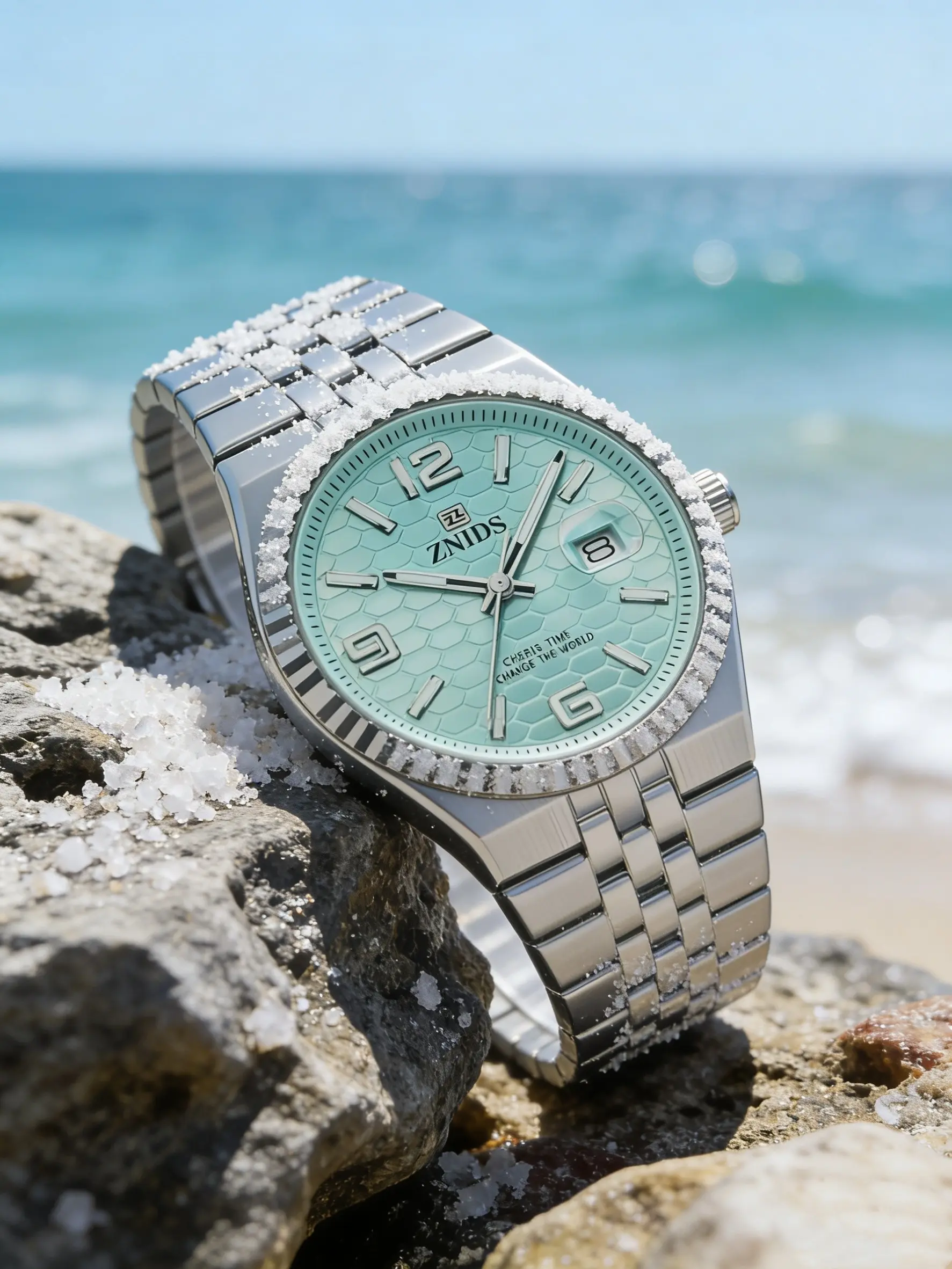 Men's quartz watch | Waterproof Quartz Wristwatch | Ice blue dial with honeycomb texture | Stainless steel strap | Date function | Luxury Business Fashion Watch | Ideal gift for business and casual wear | Durable Watch