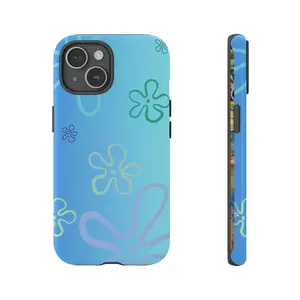 SSpongeBobb Blue Flower Phone Case – Underwater Cartoon Tough Phone Case, Kids Cartoon, Movie, Gift for fans, Phonecover