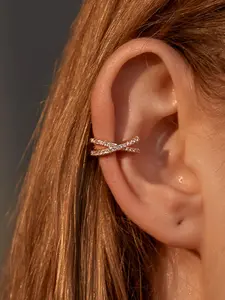 Fashionable Minimalist Diamond Cross Ear Cuff Earrings, Elegant Cold-Style Single Stud Non-Pierced Jewelry, Trendy Accessory for Women, Fashionable Jewelry Accessories