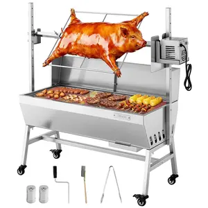 VEVOR Rotisserie Grill, 38W BBQ Outdoor Pig & Lamb Spit Roaster, Charcoal Spit Roaster with 132 LBS Load Capacity & 7-Level Height, Stainless Steel Electric Rotisserie Grill Kit for Camping Outdoor
