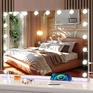 Mirror with Lights, Large Makeup Mirror with LED Lights,   Dimmable 3-Color Light, Memory Function, USB  Port