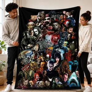 Horror Movie C-Character Ghost Face Throw Blanket, Super Soft Lightweight Flannel Blanket for Bed, Sofa, Bedroom & Living Room, Multi-Functional Blanket for Party Decoration, Cozy Home Use & Gift for Horror Fans