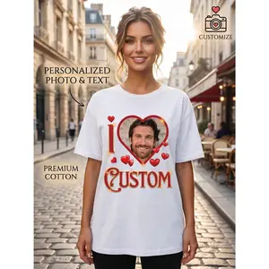 Personalized Custom Photo And Text Design Premium Short Sleeve T-Shirt for Men Women Casual Crewneck Top Couple Anniversary Holiday Present Team Party Outfit Breathable Summer Street Style Graphic Dai