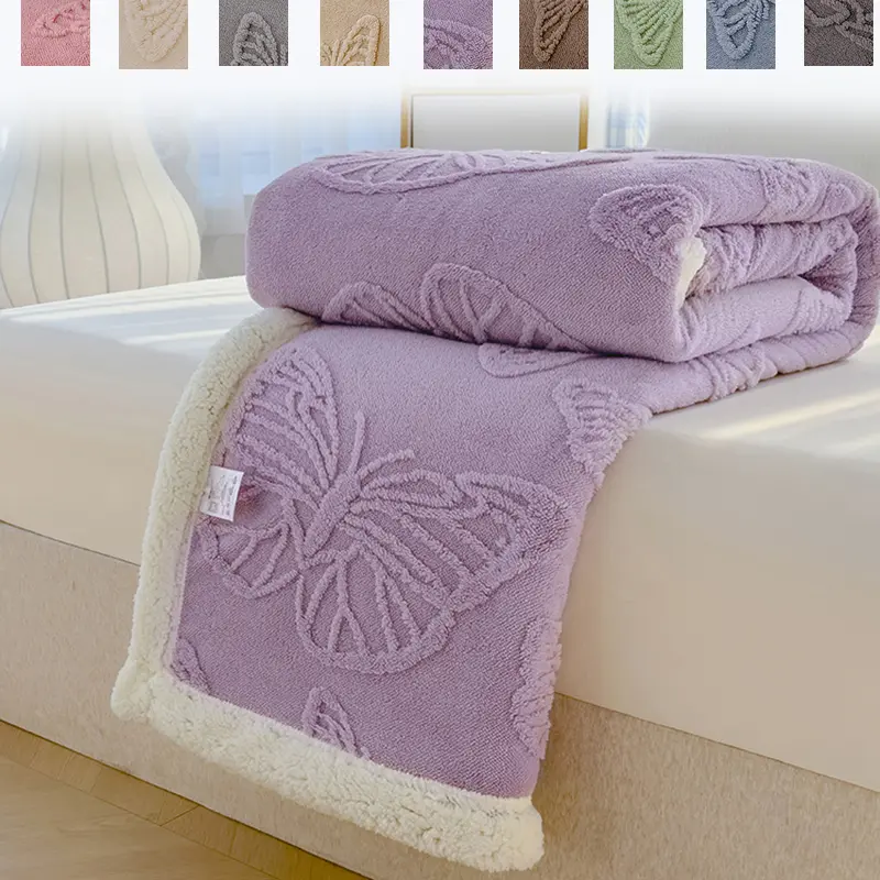 Ultra-Soft King Queen Size Tufted Blanket, 3D Butterfly Texture, Cozy Textured Blanket, Dual-Sided Fleece, Warm and Comfortable, Home Essential, Cozy Throw Blanket
