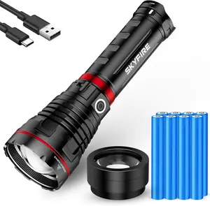 SKYFIRE 1209Pro LED Flashlight High Lumen Brightness, Rechargeable, Long Lasting, Adjustable Zoom, Smart Power Display, Large Capacity Removable Battery, Waterproof, Multiple Lighting Modes. Ideal for Camping, Hiking, Emergency & Daily Needs.
