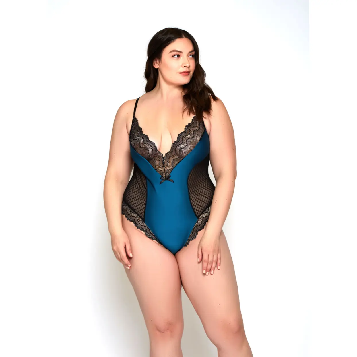 Sayla Teal Satin Teddy Curvy