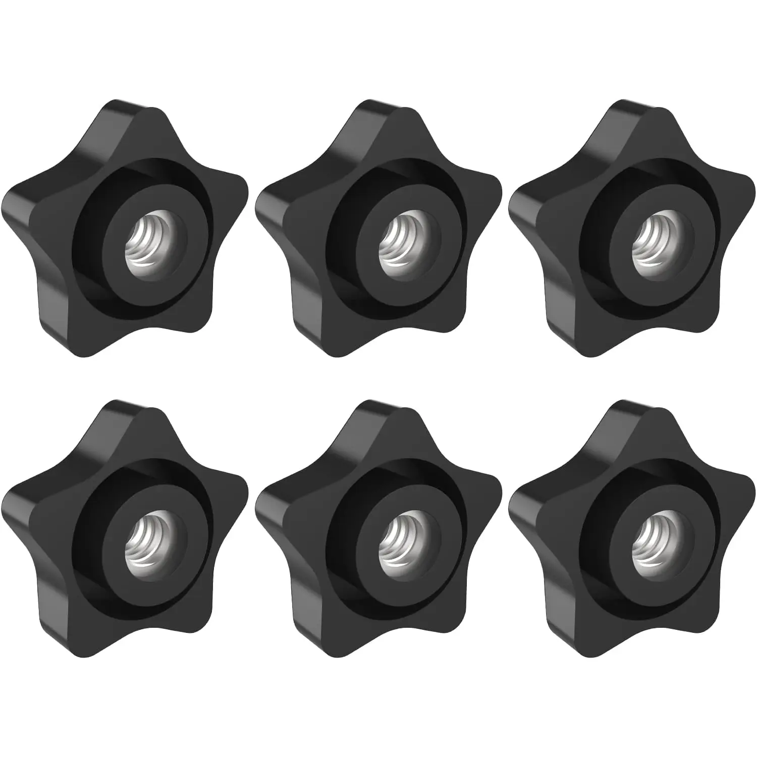 5/16-18 Thread Knob Nut, 6 Pack 5/16 Star Shape Hand Tighten Clamping Knobs Black Screw-On Nuts ZIUZI