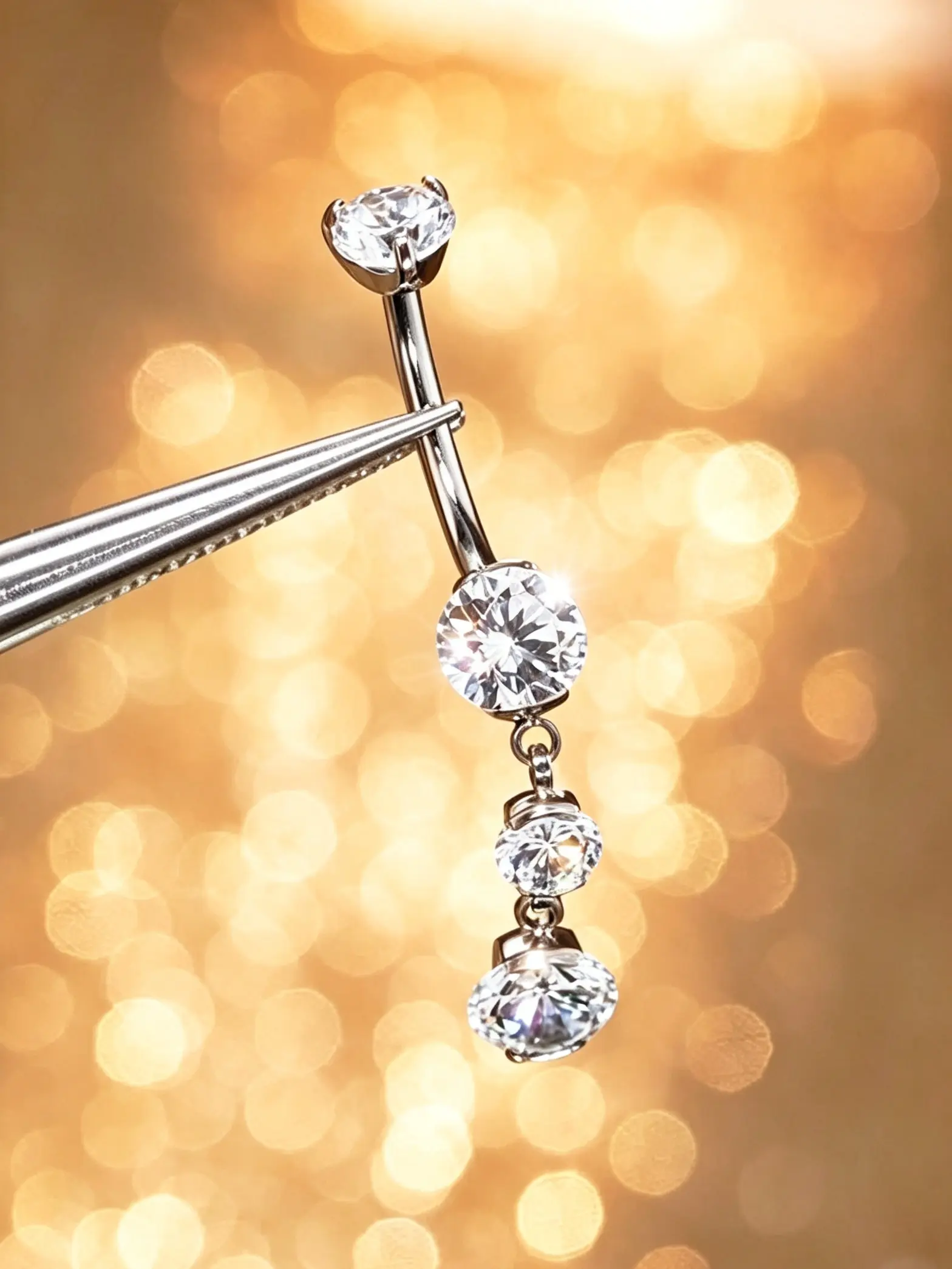 OUFER Women's 14G G23 Titanium Hypoallergenic AAAAA+ Cubic Zirconia Dangle Belly Button Ring - Multi-Size (10cm,12cm,14cm,16cm) - Vertical Labret Compatible, Dainty Gemstone Body Piercing Jewelry, Women's Accessories, Accessories For Women