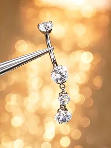 OUFER Women's 14G G23 Titanium Hypoallergenic AAAAA+ Cubic Zirconia Dangle Belly Button Ring - Multi-Size (10cm,12cm,14cm,16cm) - Vertical Labret Compatible, Dainty Gemstone Body Piercing Jewelry, Women's Accessories, Accessories For Women
