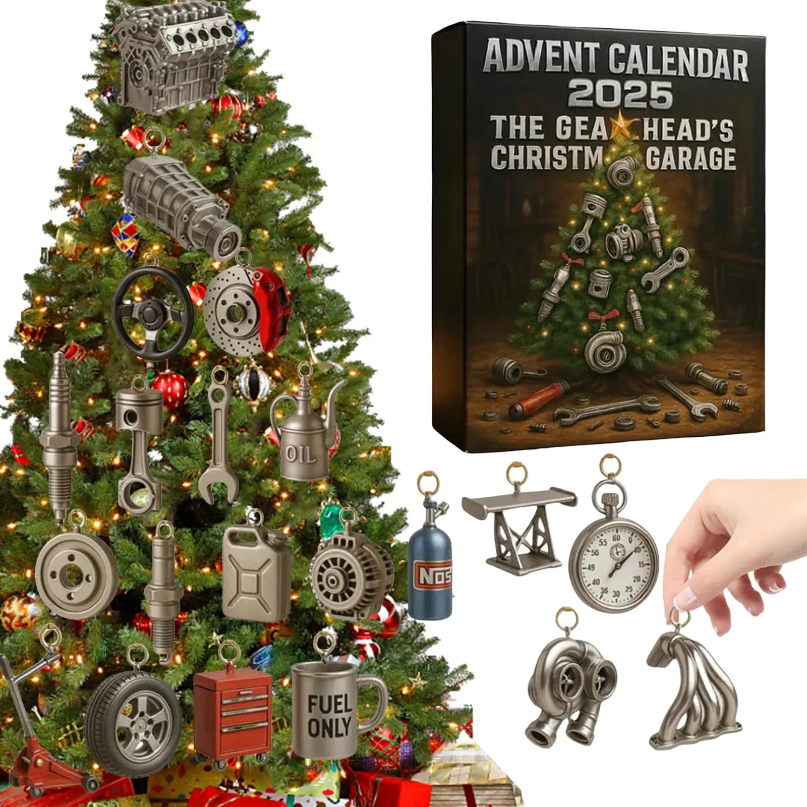 Advent Calendar 2025: The Gearhead's Christmas Garage, 24 Days of Miniature Car Parts & Tools, Ornaments & Decoration, Home Decor Ornament with Holiday Gifts for Car Enthusiasts, Automotive Christmas Countdown for Cars Lovers, Mechanics