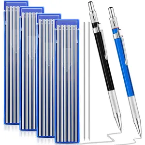 2 count Welders Pencil with 48 count Round Refills Mechanical Pencils Metal Welding Marker for Tube Pipe Fitter Welder Steel Construction Woodworking ()