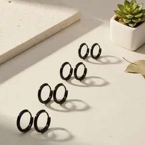 4 Pairs Silver Hoop Earrings Set – 316L Surgical Steel, 8–14mm Hypoallergenic Hoops for Men & Women