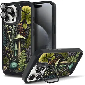 Fantasy Jungle Style Plant Mushroom Flower Pattern Phone Case For iphone 17 AIR 16 15 14 13 12 11 PRO PLUS MAX COOL Fashionable Tough Magnetic Durable Metal lens frame Film Bracket Stand Gift Full Protection Camera Holder Phone Cases Cover 11X-L0277
