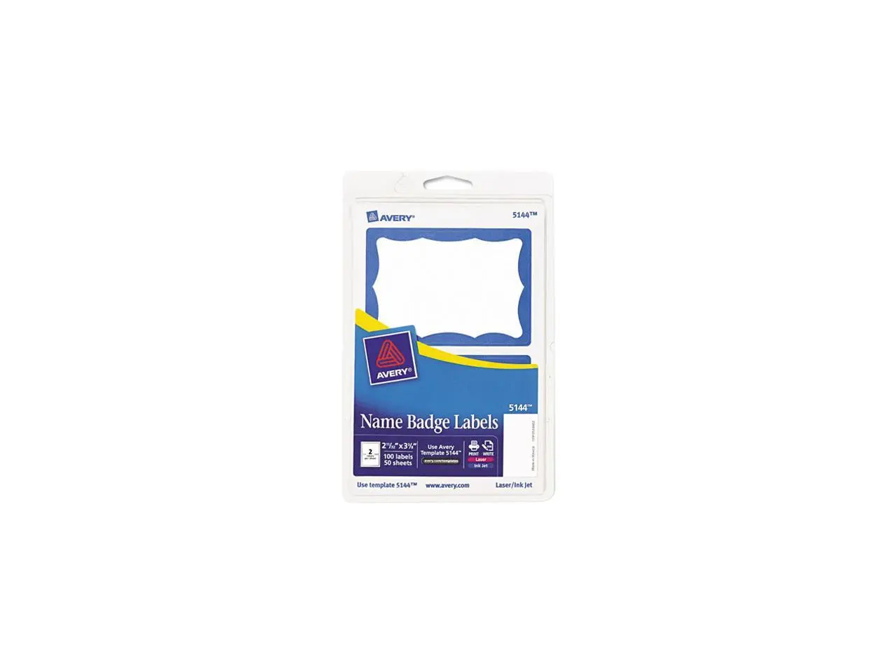 Avery 5144 Print/Write Self-Adhesive Name Badges, 2-11/32 x 3-3/8, Blue, 100/Pack Avery 5144 Print/Write Self-Adhesive Name Badges, 2-11/32 x 3-3/8, Blue, 100/Pack