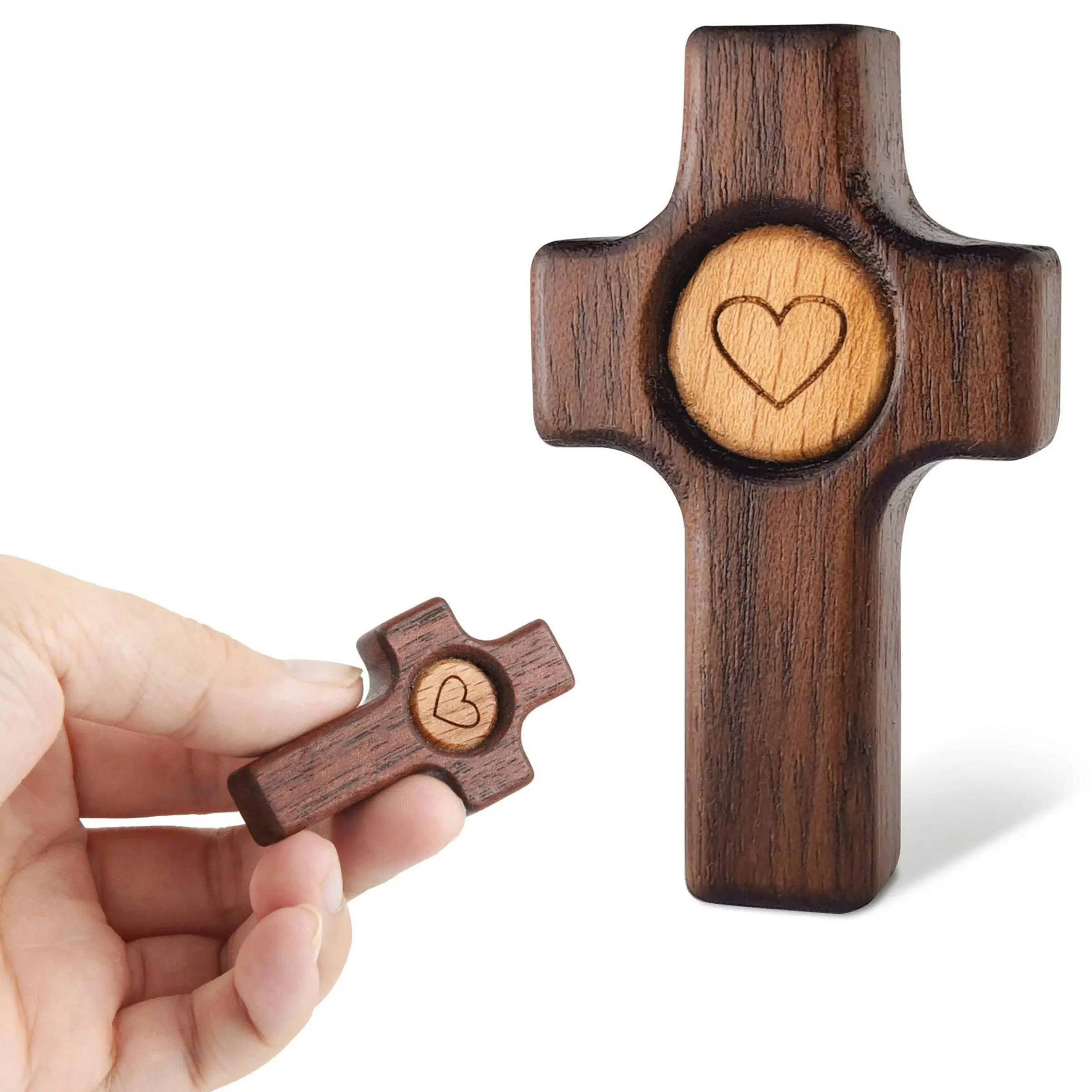 Walnut Wood Thumb Cross Pendant, Handheld Wooden Cross, Simple Design Decorative Hanging Ornament, Holiday Atmosphere Decoration, Religious Home Decor, Home Spiritual Decor, 1 Piece, Religious Supplies, Wooden Cross Decorations