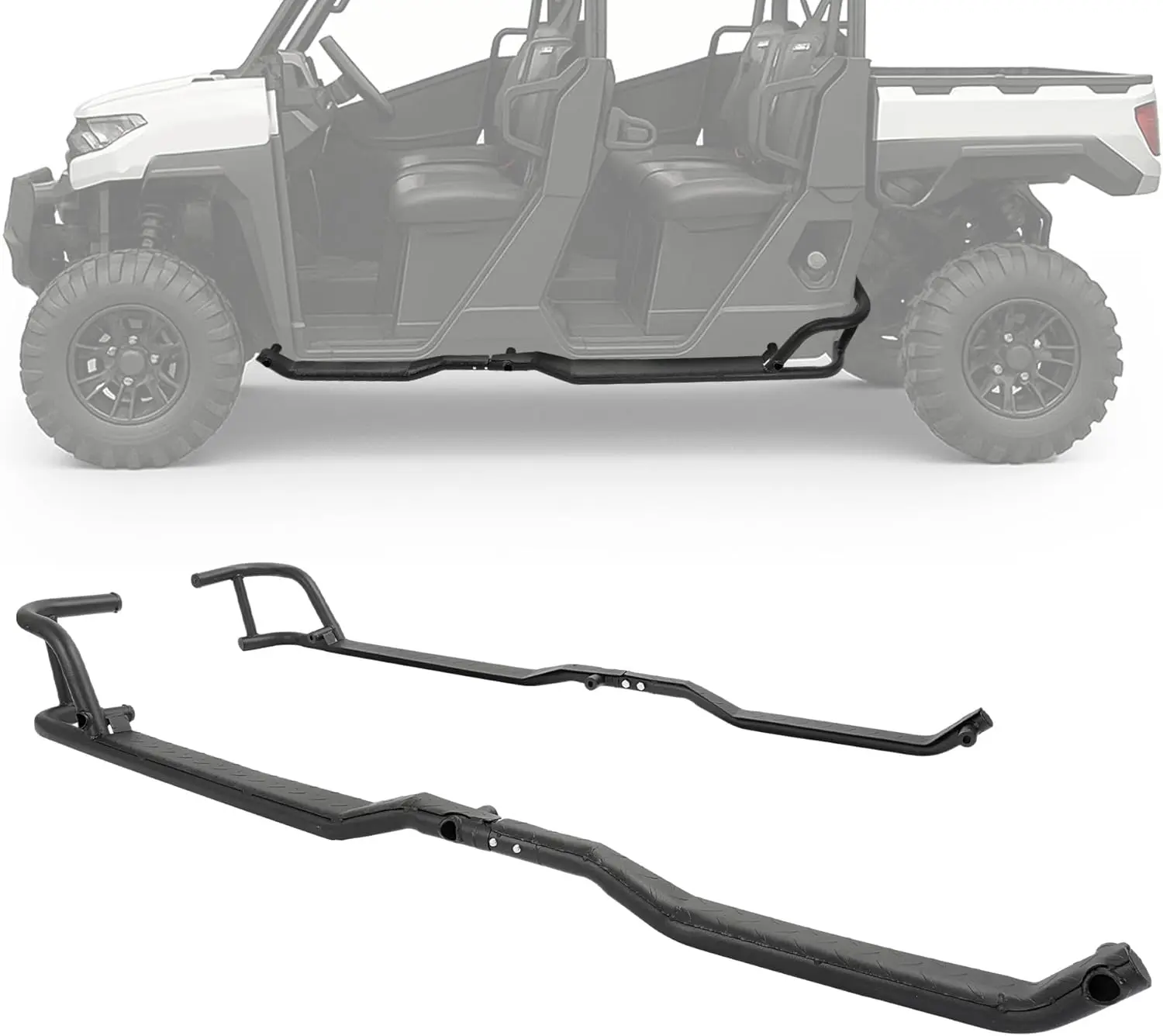HECASA Steel Nerf Bar Rock Sliders, Car Accessories for 2019-2025 Polaris Ranger Crew XP 1000 Vehicle, 4-Door Abrasion-Resist Coat Side Steps, Bolt-On in Minutes Tree Kickers That Blocks Obstacle Hits