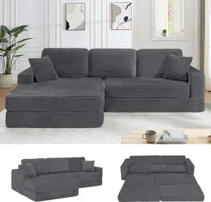 Niccae Full Foam Modular Sectional Sofa - Oversized L-Shaped Cloud Couch with Right-Facing Chaise, Convertible Daybed, and Throw Pillows for Living Room & Office